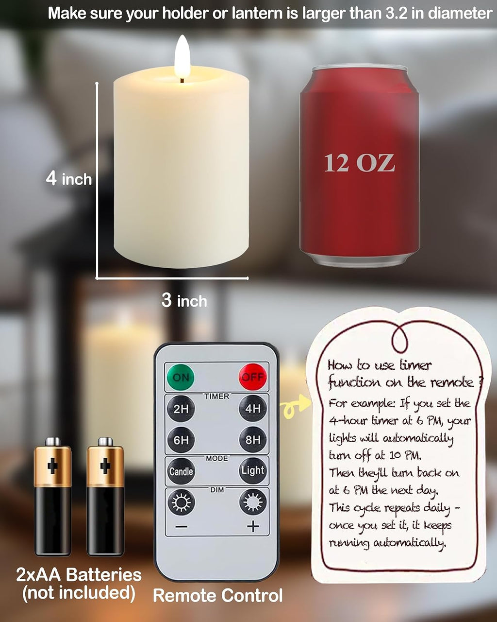 Gmnee 3"x4" Flickering Flameless Candles with Remote Timer, LED Candles