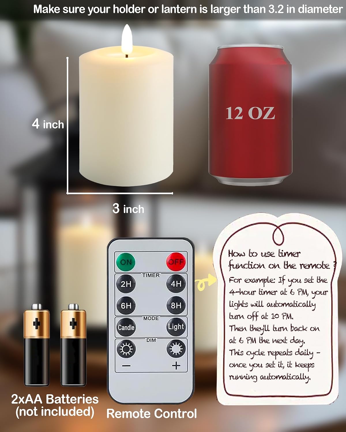 Gmnee 3"x4" Flickering Flameless Candles with Remote Timer, LED Candles