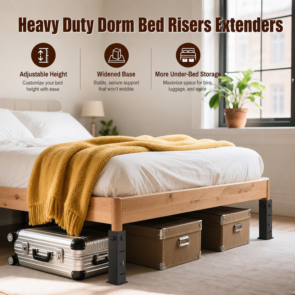 Heavy Duty Dorm Bed Risers Extenders, Fits Bed Legs 1.5" to 2.2" Diameter