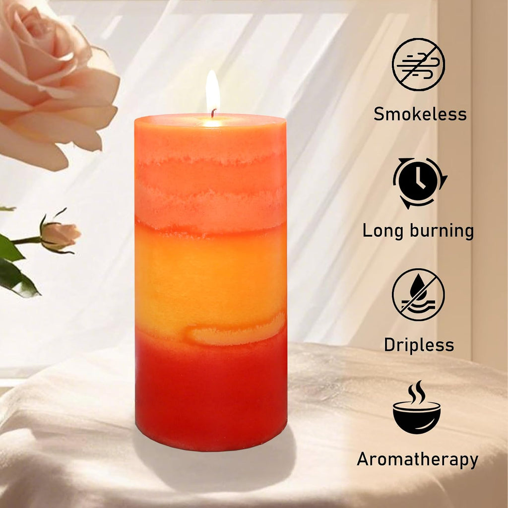 3×6 Inch Orange Pillar Candles, Pumpkin Scented Pillar Candles - Long Burning 70+ Hours, Dripless & Smokeless, Aromatherapy Candles for Thanksgiving Fall Décor, Set of 3