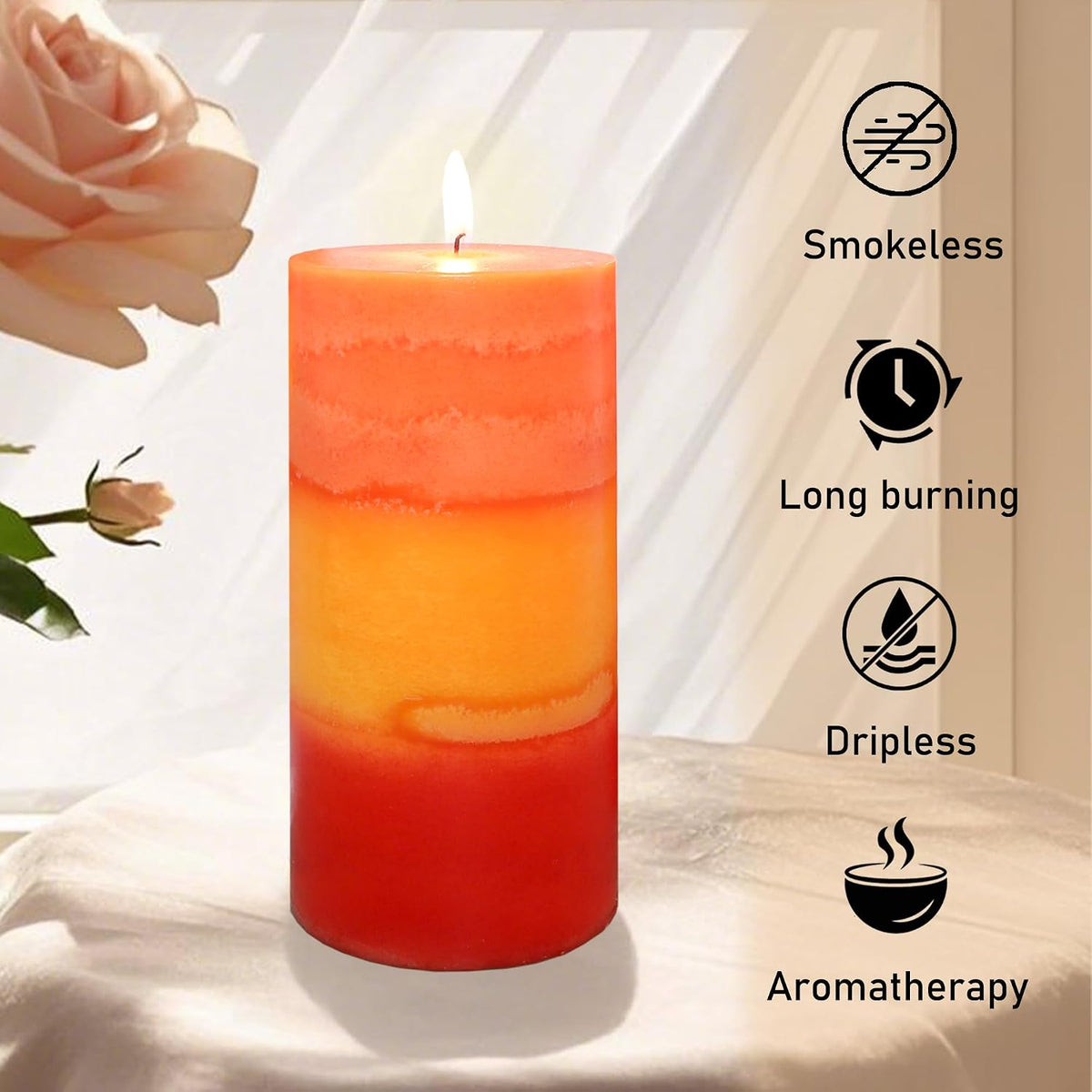 3×6 Inch Orange Pillar Candles, Pumpkin Scented Pillar Candles - Long Burning 70+ Hours, Dripless & Smokeless, Aromatherapy Candles for Thanksgiving Fall Décor, Set of 3