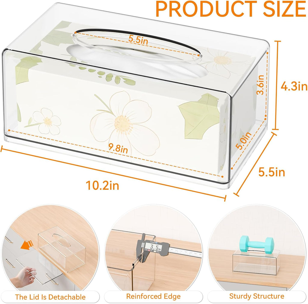 Cq acrylic Tissue Box Holder,Clear Tissue Box Cover Rectangle for Kleenex Tissue Cube Box,Napkin,Facial Tissue Dispenser Box Case for Countertop,Bathroom,Kitchen,Home,Office,10.2x5.5 Inch