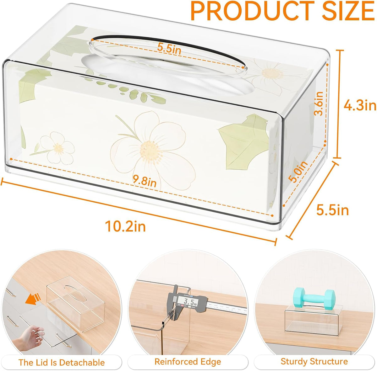 Cq acrylic Tissue Box Holder,Clear Tissue Box Cover Rectangle for Kleenex Tissue Cube Box,Napkin,Facial Tissue Dispenser Box Case for Countertop,Bathroom,Kitchen,Home,Office,10.2x5.5 Inch