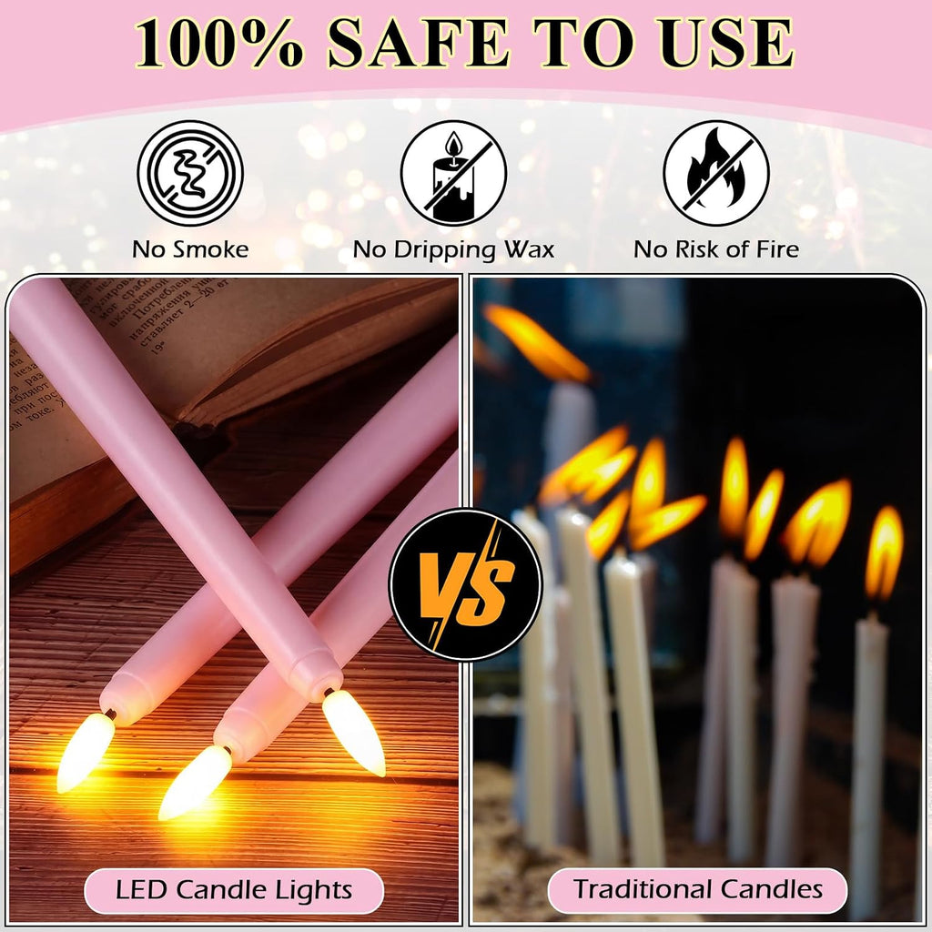 Reginary 48 Pcs Flameless Taper Candles with 4 Remote,Pink,11 Inches