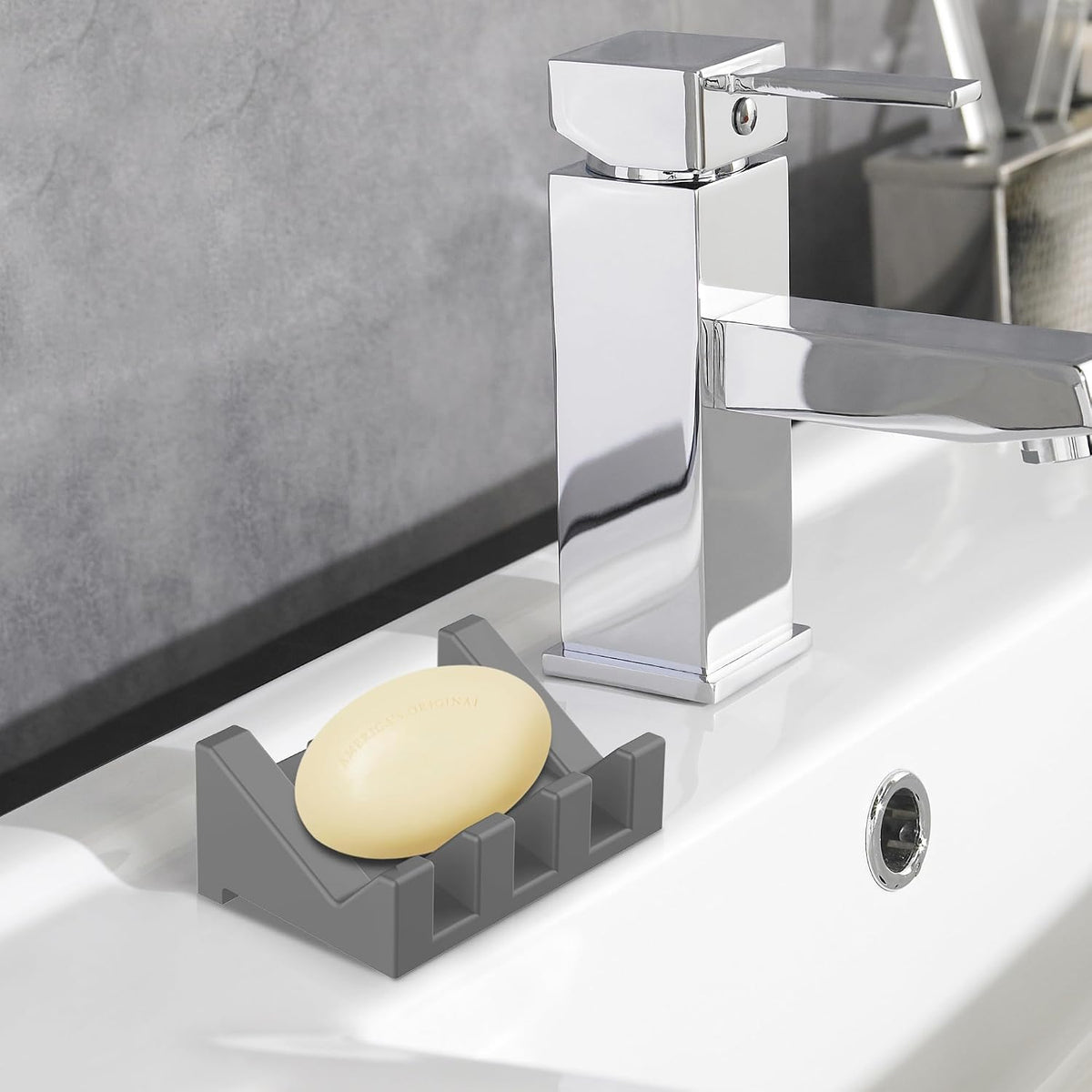 Silicone Soap Dish,1PCS Self Draining Bar Soap Holder for Shower,Dark Gray