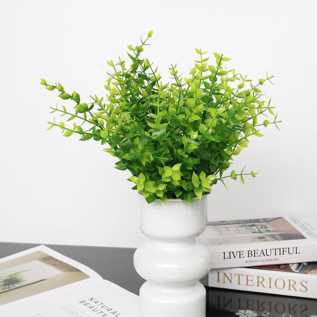 Grever 10 Bundles Artificial Greenery Boxwood Fake Plants UV Resistant Plastic Stems Faux Eucalyptus Foliage for Indoor Outdoor Decor Home Kitchen Office Table Window Garden Porch Farmhouse