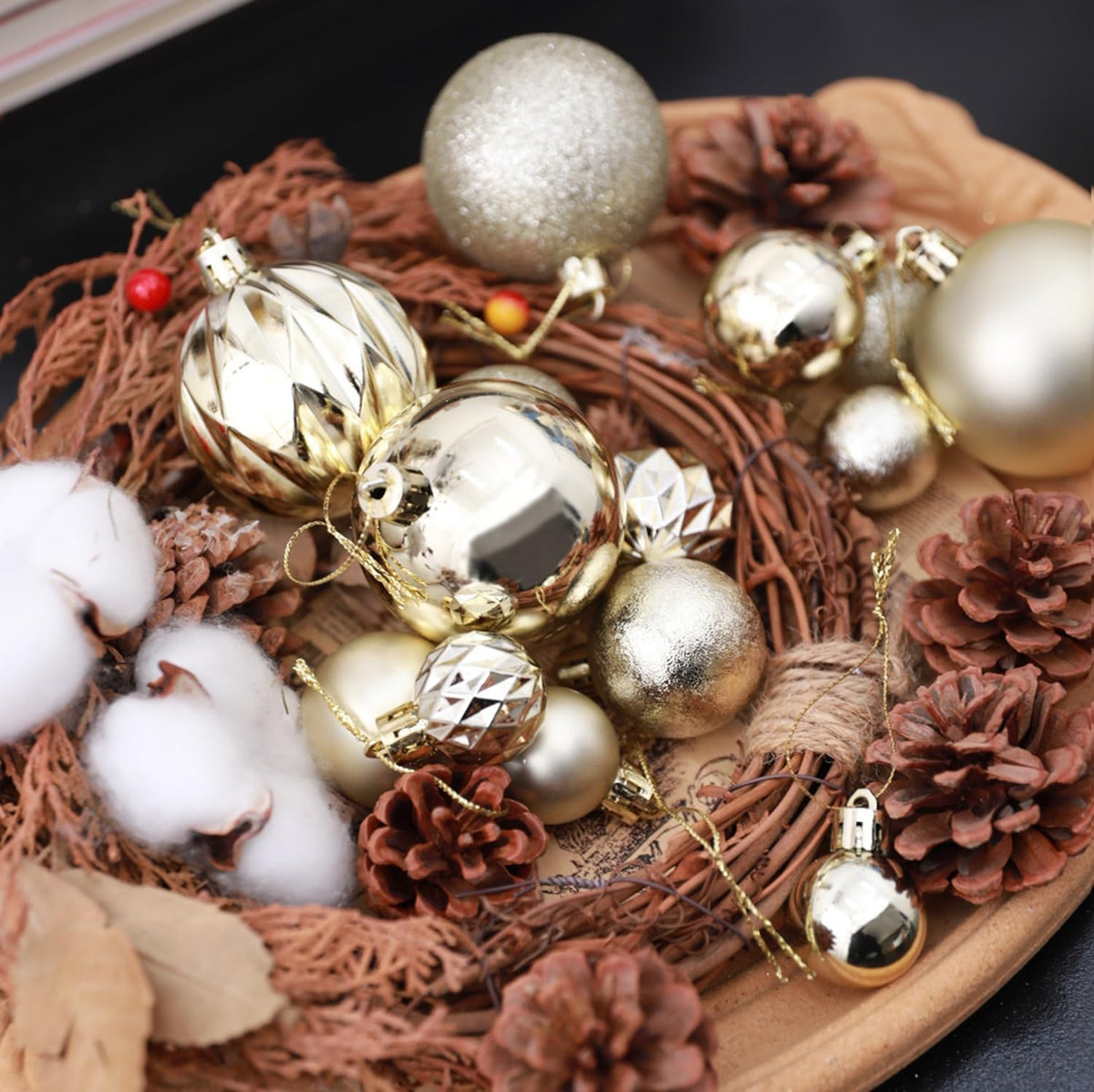 HipTree 30ct 1.18" Champagne Gold Mini Baubles Xmas Halloween Tree Decor