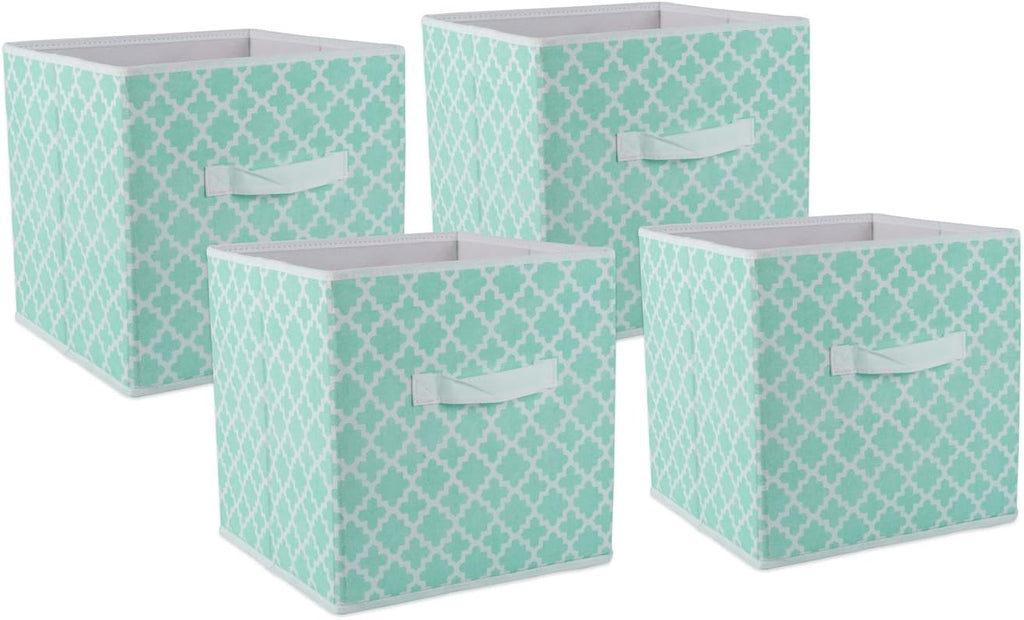 DII Non Woven Polyester Storage Bin, Lattice, Aqua, Small Set of 4