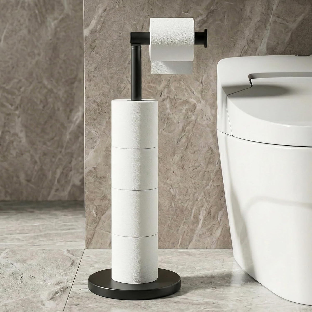 Cesun Free Standing Toilet Paper Holder Stand with Weighted Base, Black