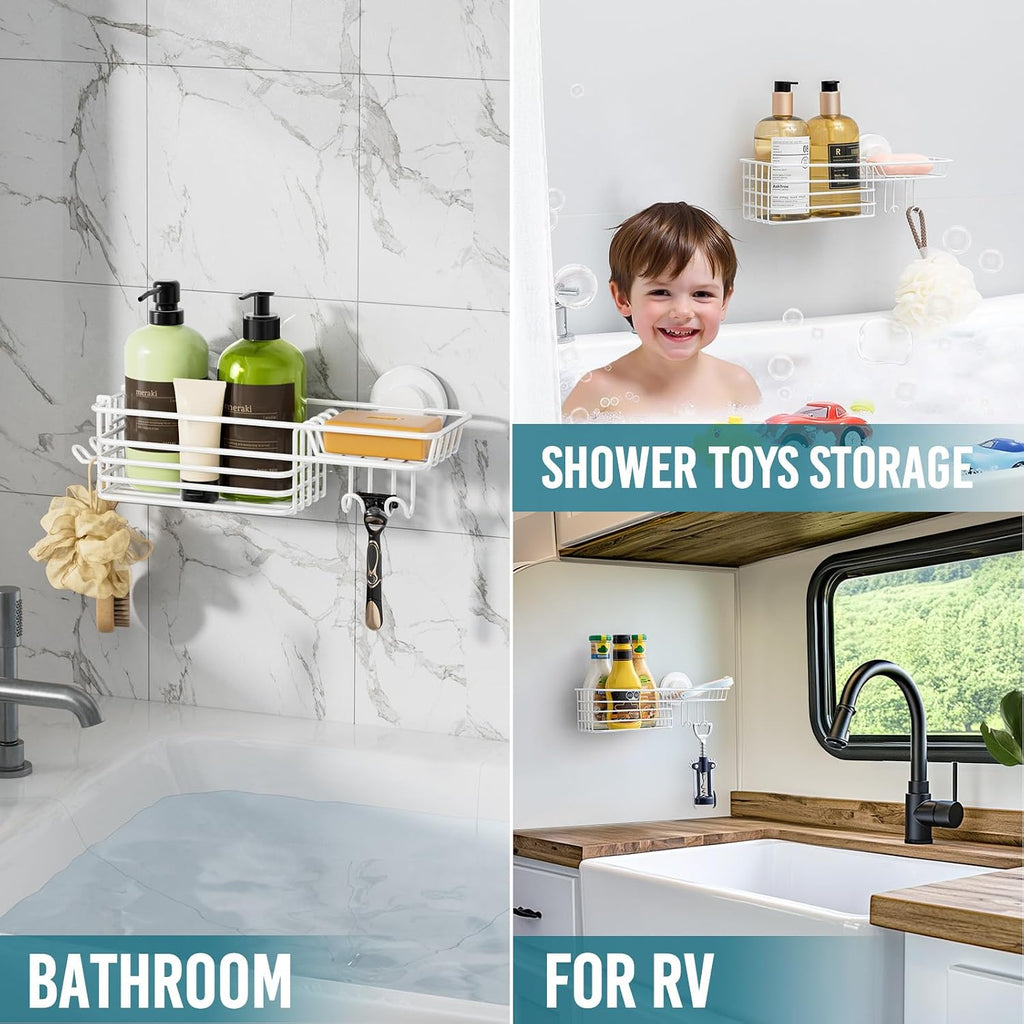 TAILI White Shower Caddy Suction Cup with Hooks, Heavy Duty Shower Shelves