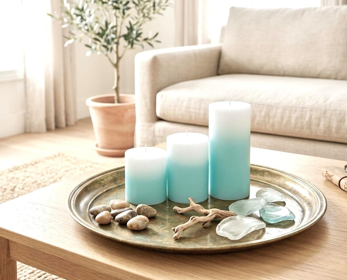 Ombre Gradation Pillar Candle Set by Modern Candle Design Set of 3-2.95", 4" and 6" Unscented (3 Turquoise)