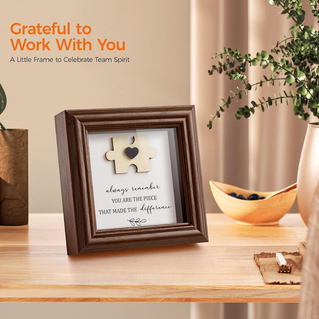 Difference Maker Gift 5.2" Wood Shadow Box Frame Thank You Plaque for Employee Coworker Boss, Unique Puzzle Piece Appreciation Sign for Office Desk Decor, Goodbye Retirement Farewell Keepsake