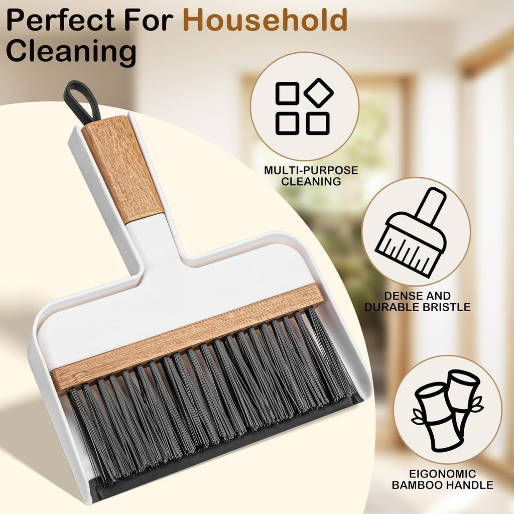 ThinkLearn Mini Dustpan and Brush Set, Bamboo Handle with Rubber Lip