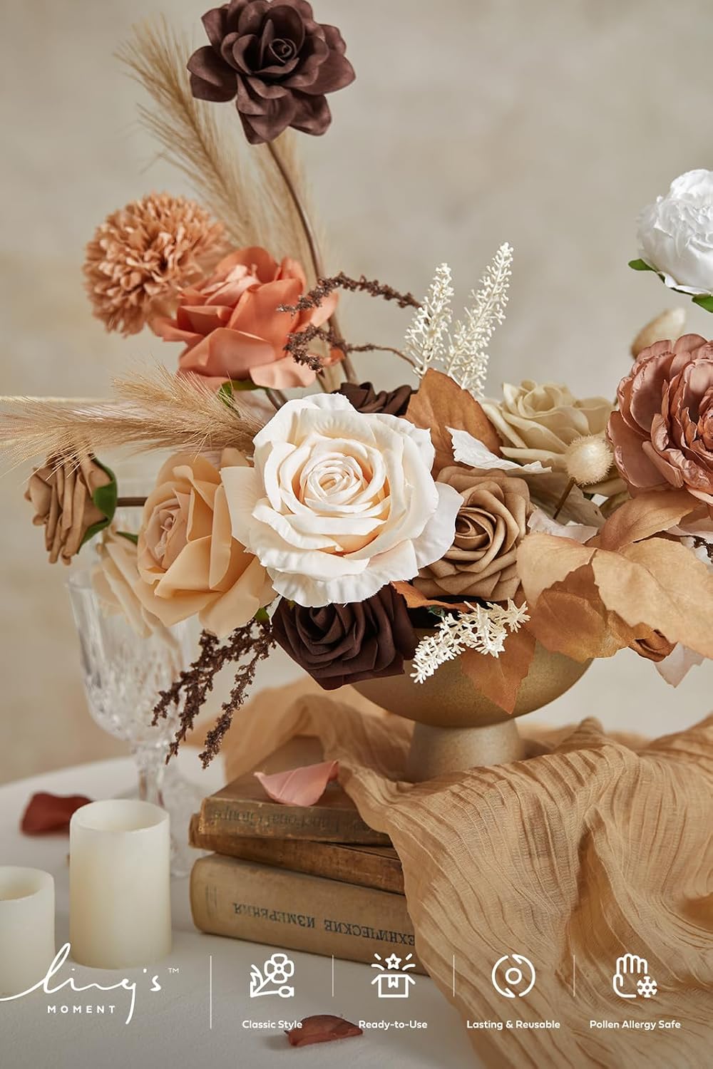 Ling's moment Artificial Wedding Fall Flowers Grand Combo, Boho & Sepia