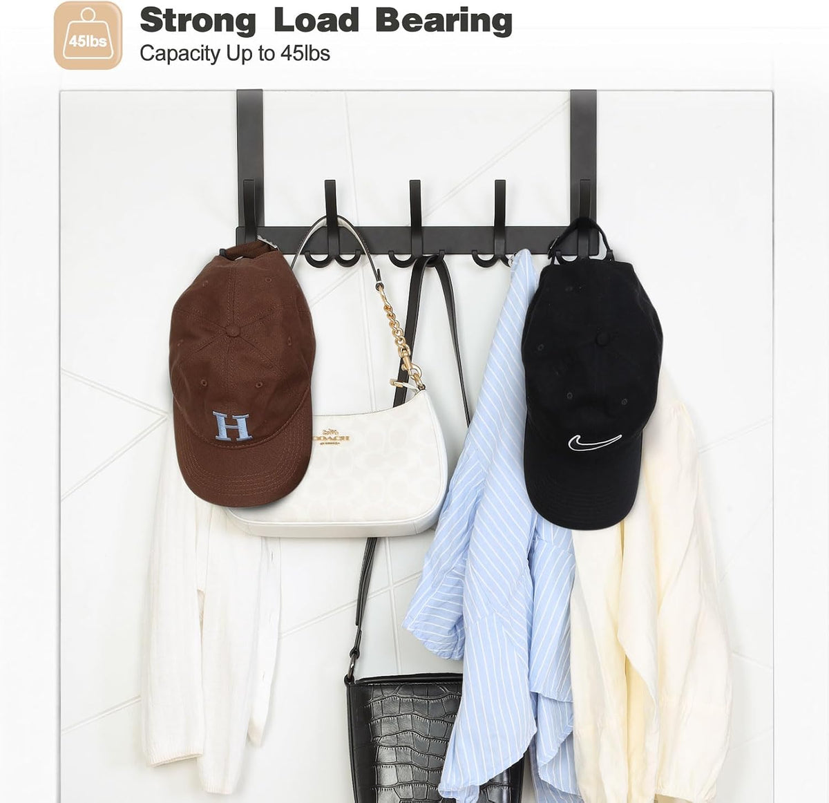 Optish Over The Door Hooks for Hanging, Over The Door Hanger, Over The Door Towel Rack for Bathroom with 5 Triple Coat Hooks, Bathroom Towel Holder Towels Hanger (Black, 3 Pack)
