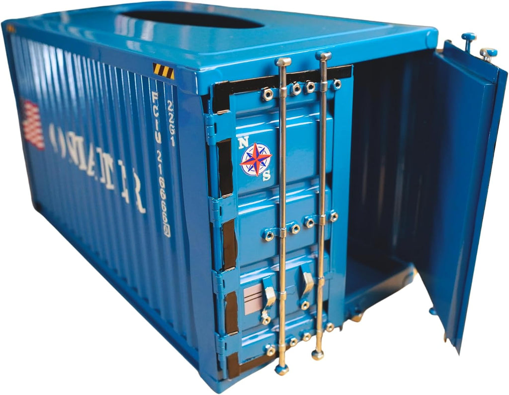 Shipping Container Tissue Box Cover – Sturdy All-Metal Construction, Fits XL US Tissue Boxes – Industrial Decor for Homes, Offices, Restaurants & Man Caves (Blue)