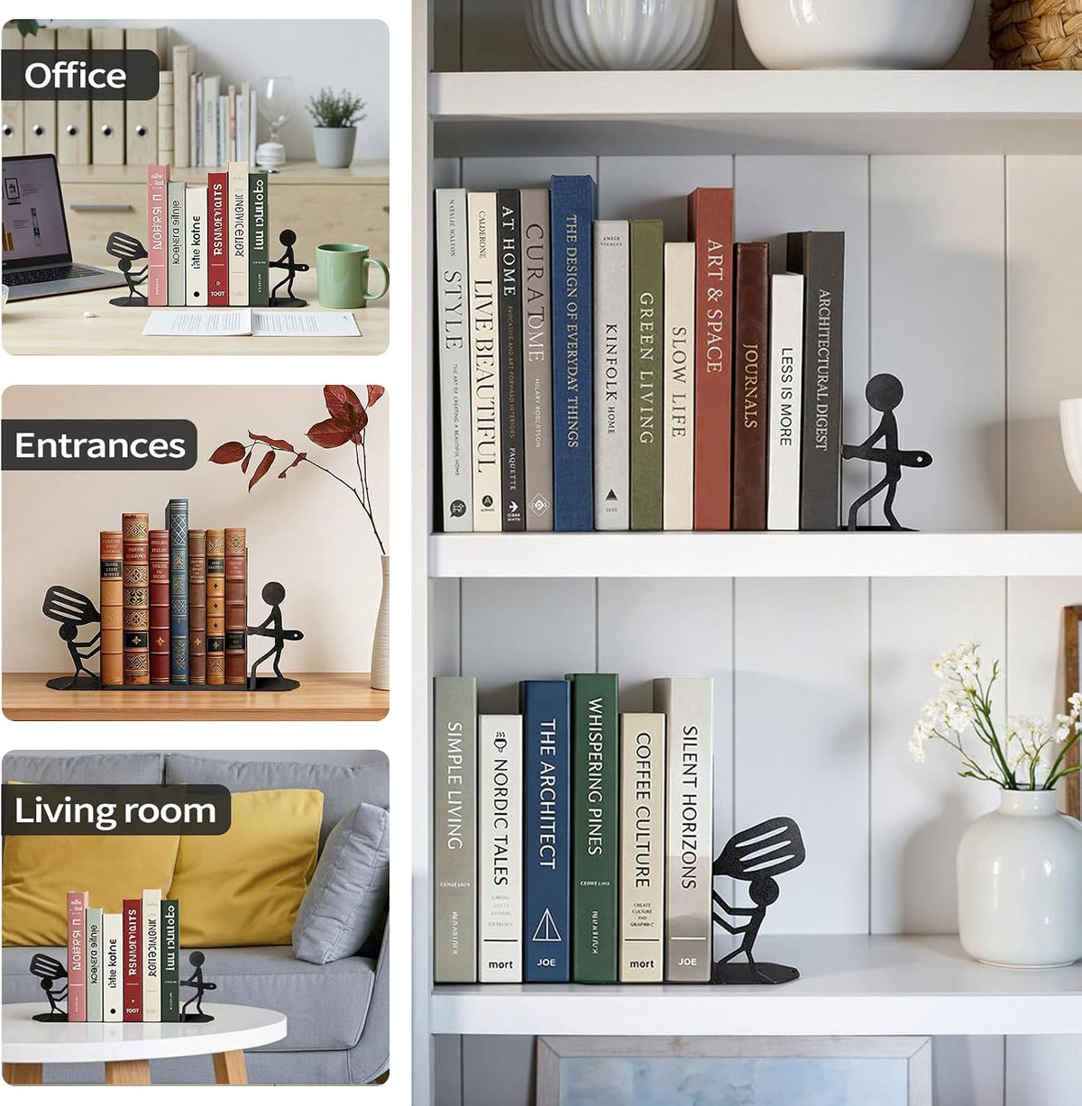 ENCIMART People Bookends Decorative Cute Metal Book Ends for Shelves