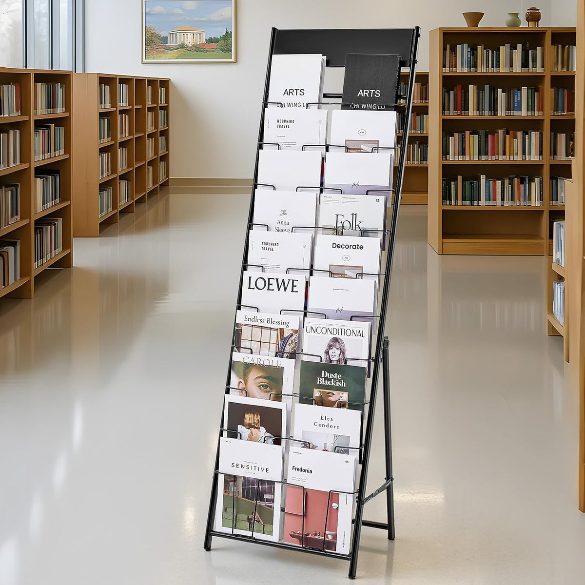 VEVOR Brochure Display Rack, 20 Pockets Magazine Literature Display Stand, Portable Floor Standing Magazine Rack, Metal Newspaper Catalog Holders for Shop, Exhibitions, Office, Trade Show, Black