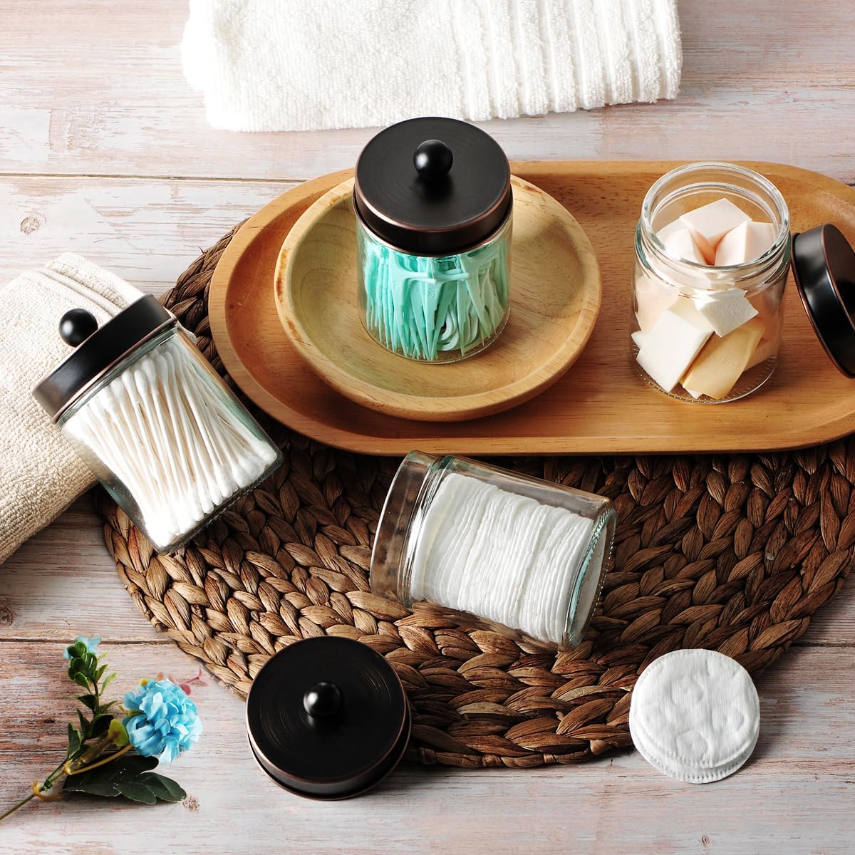 Amolliar Apothecary Jar Bathroom Storage Qtip Holder Glass, ORB 2Pack