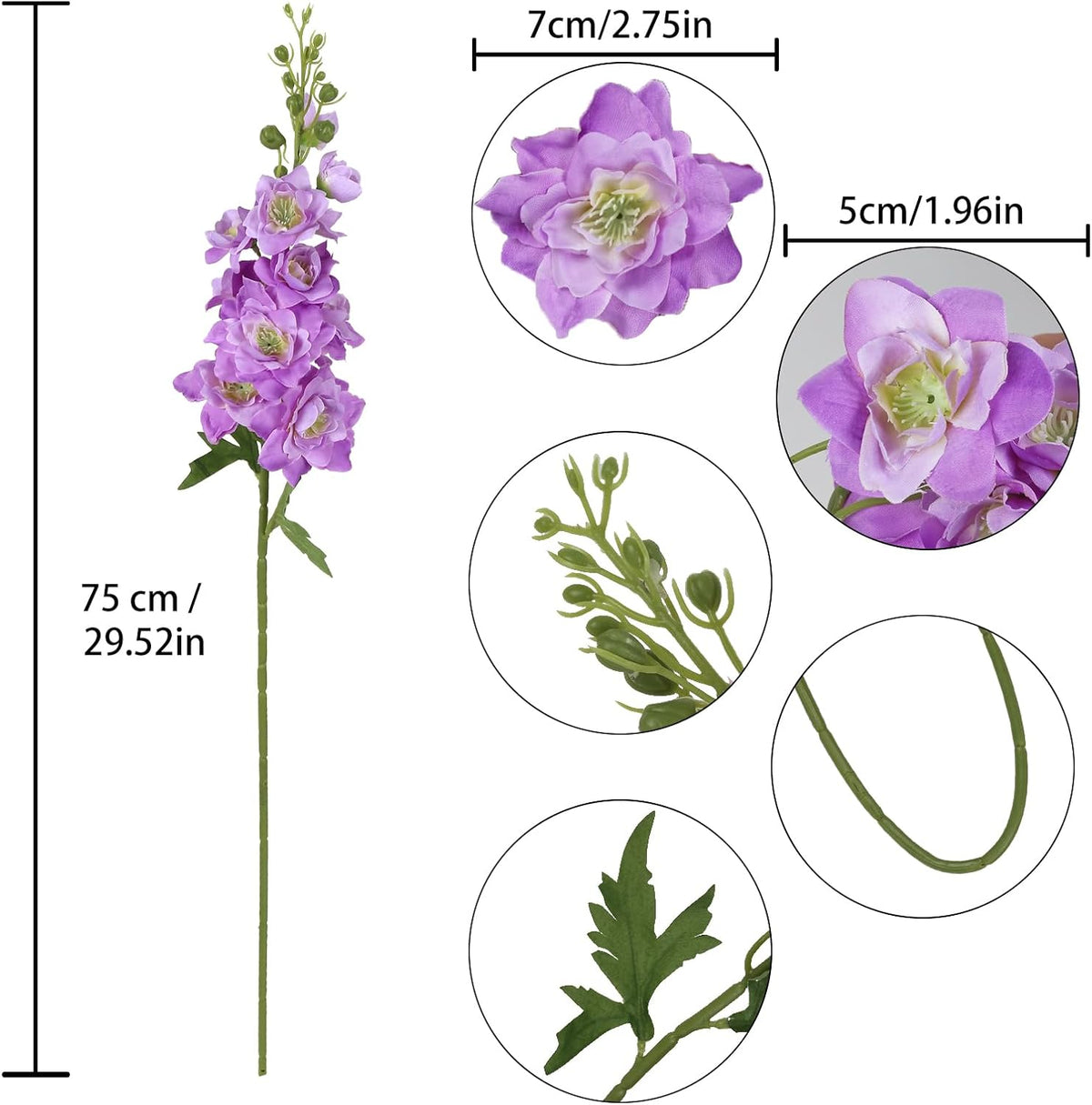 Purple Delphinium Artificial Flower 6PCS Purple Faux Larkspur Silk Delphinium Flowers 29.52" Long Stem Fake Flower for Tall Vase Wedding Floral Arrangements Home Table Decor(Purple)