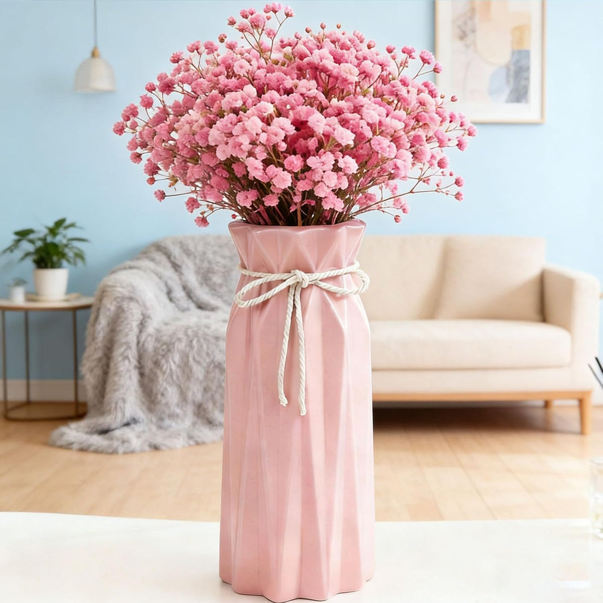 Disoza Ceramic Flower 9.5" H x 3.9" W Pink Vase Modern Home Decor Vases for Centerpieces Minimalist Farmhouse Cute Decorative Vases Flowers Tulip Pampas Grass Vase for Table Bathroom Shelf