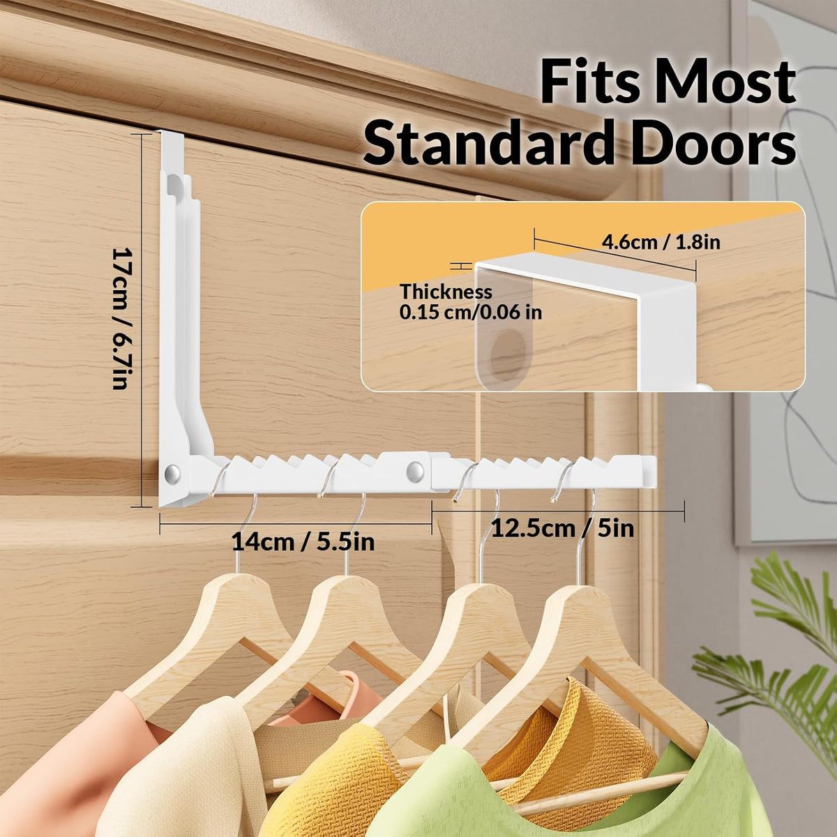 Over The Door Hooks, Foldable Clothes Drying Rack with 10 Hanging Slots, Space Saving Metal Door Organizer for Laundry, Closet Storage, Bedroom & Bathroom, Fits Doors Up to 1.8" Thick