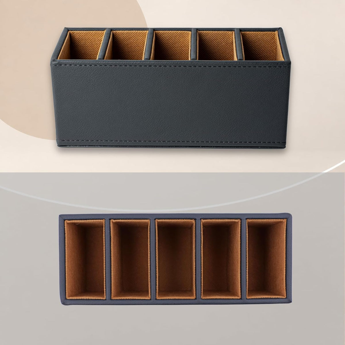 5-Slot Remote Control Holder, PU Leather TV Remote Caddy for Table