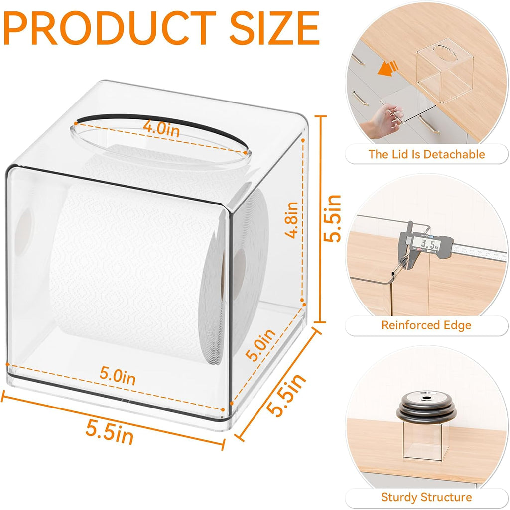 Cq acrylic Tissue Box Holder,Clear Square Tissue Box Cover for Kleenex Tissue Cube Box,Plastic Roll Tissue,Napkin,Facial Tissue Dispenser Box Case for Countertop,Bathroom,Kitchen,Home,Office,5.5 Inch