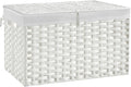 180L Wicker Storage Basket with Lid, Handwoven Rattan Large Shelf Basket with Removable Liner, 47.6 Gallon Wicker Basket for Blanket, Storage Trunk with Handle for Closet, Bedroom, Livingroom, White