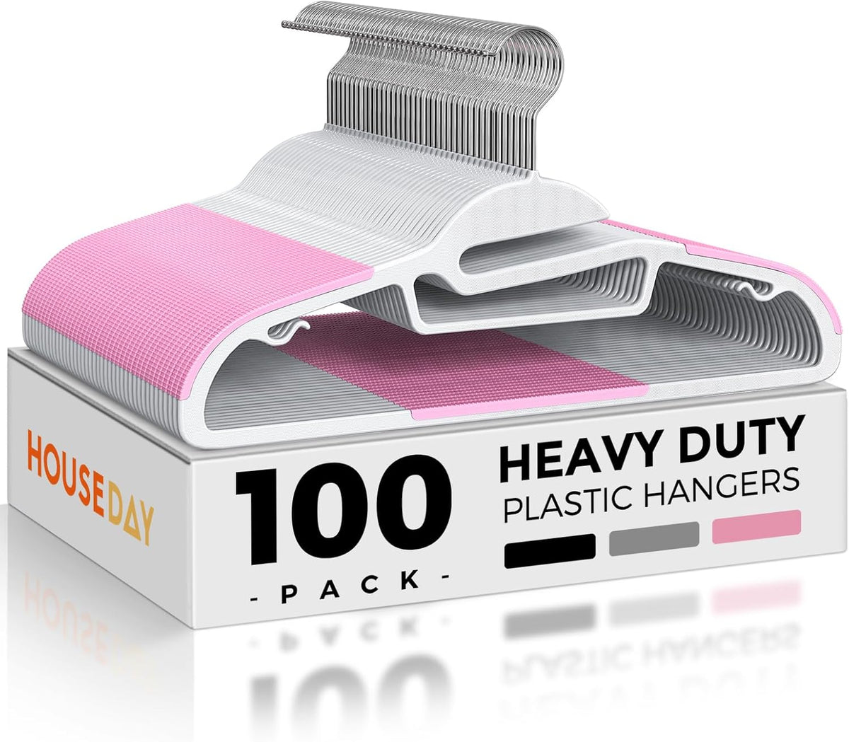 HOUSE DAY Slim Plastic Hangers with Non Slip Rubber Pads, 100 Pack, Pink