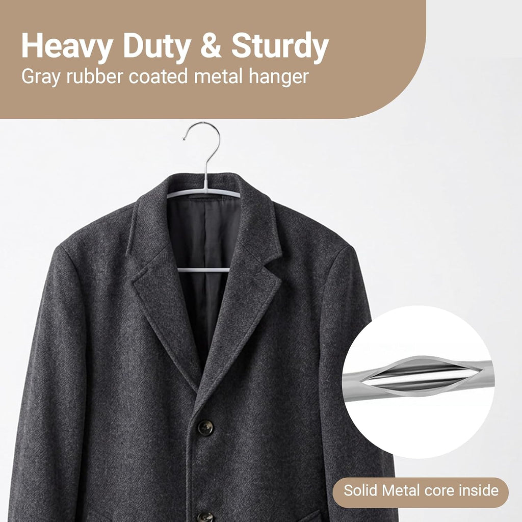 Amber Home 30 Pack No Shoulder Bump Metal Hangers, Non Slip Rubber Coating