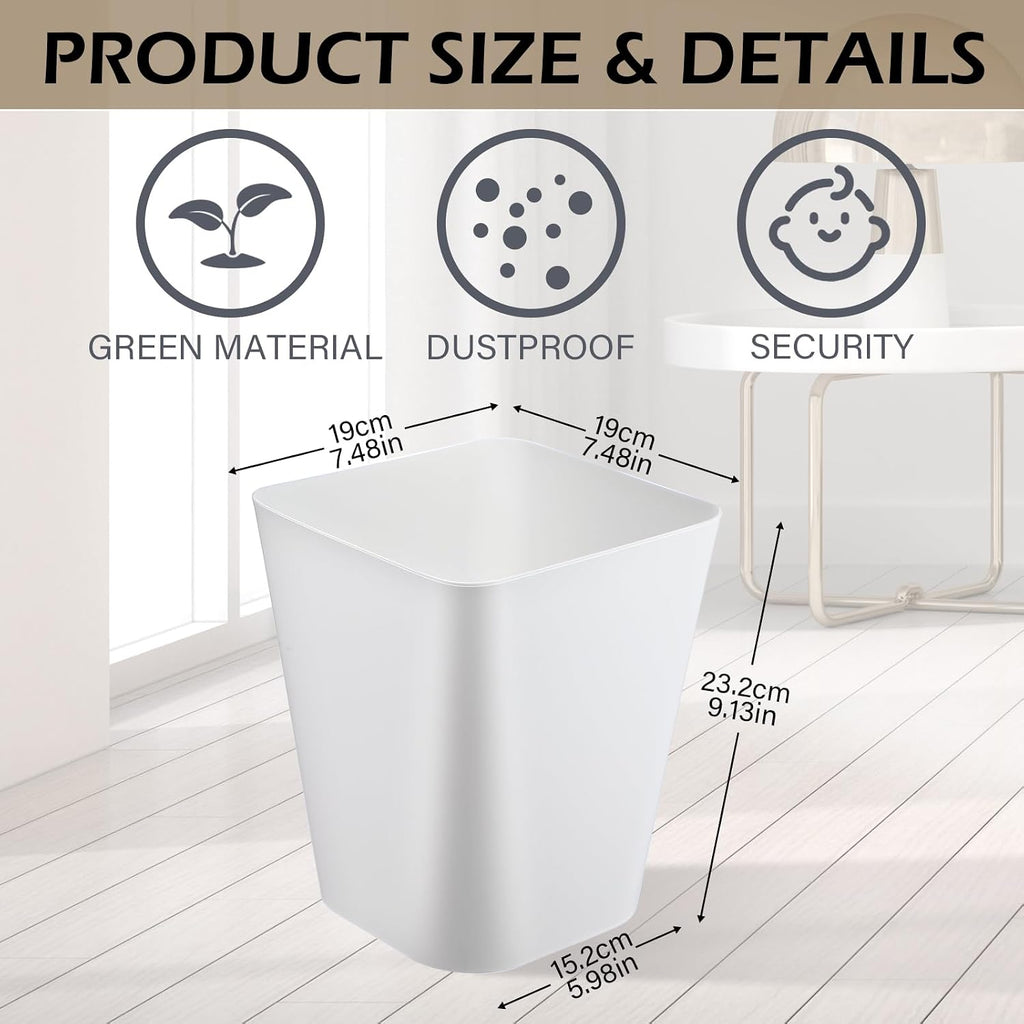 Hoolerry 9 Pieces Garbage Can 2 Gallon Small Trash Cans Bulk Bathroom Trash Bin Plastic Wastebasket Square for Bedroom Slim Bathroom Trashcan Small Container for Kitchen Office Home Rooms(White,Grey)