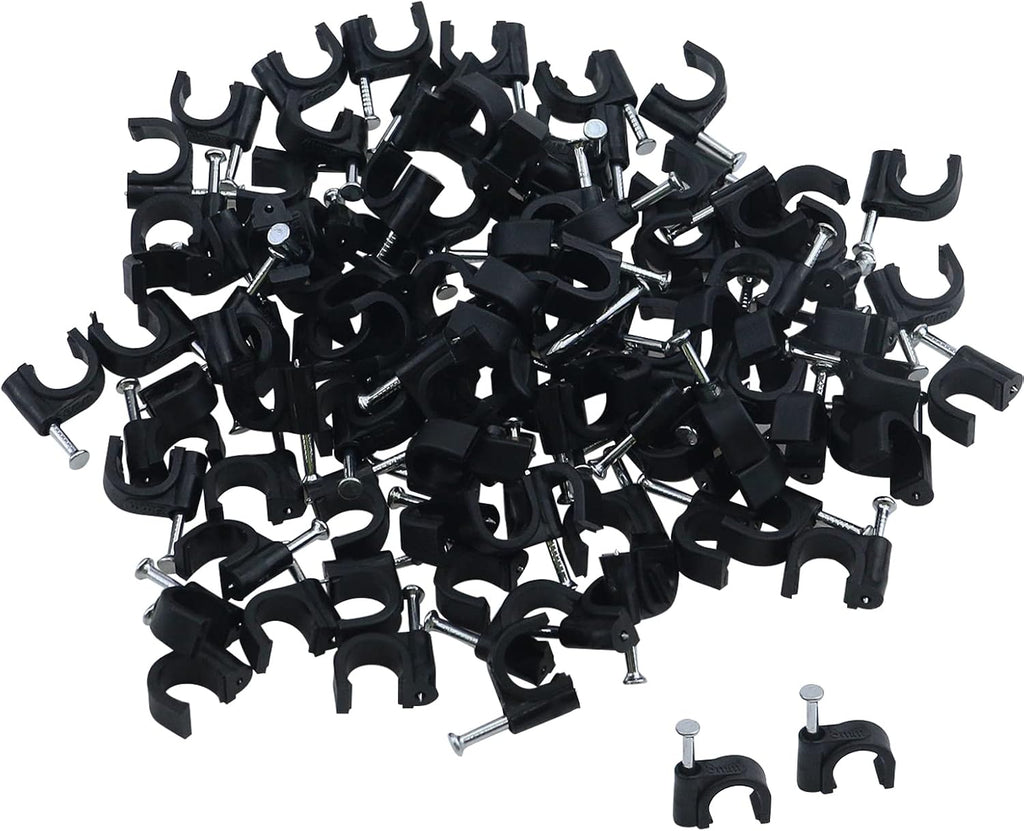 Antrader 0.3" Nail in Cable Clip for RG6 Cat6 Cable Management,Black,100pcs
