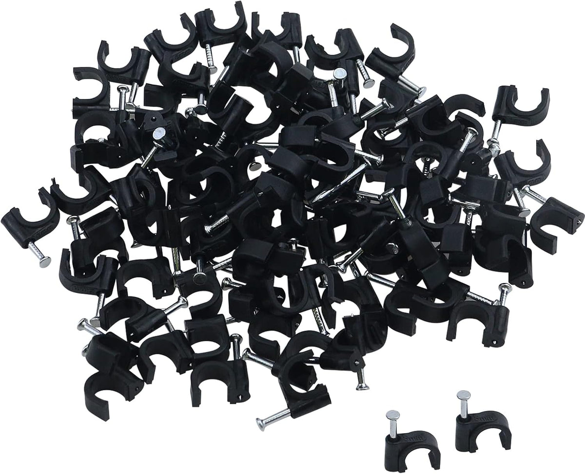 Antrader 0.3" Nail in Cable Clip for RG6 Cat6 Cable Management,Black,100pcs