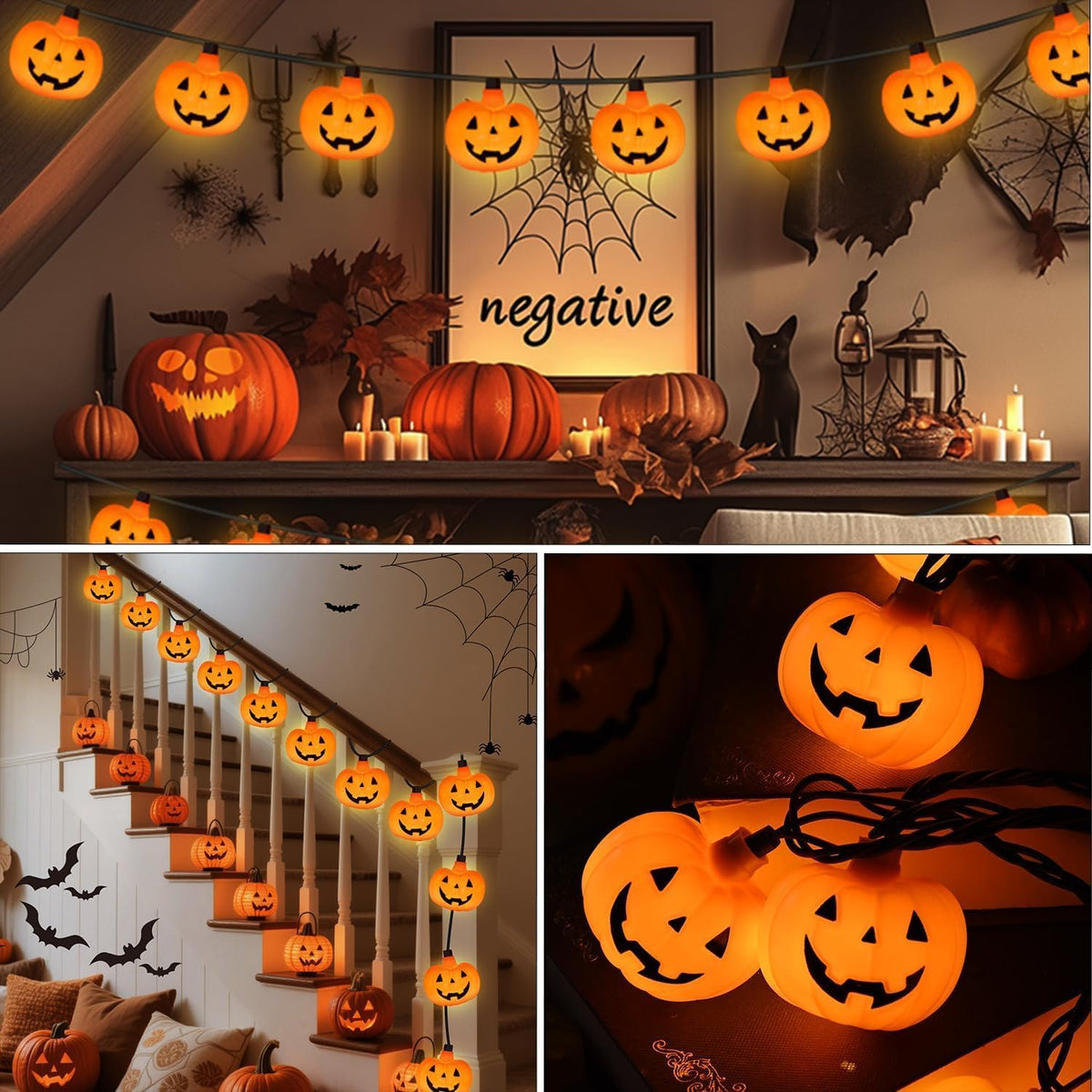 Halloween String Lights - LED Jack O Lantern Lights with Cute Spooky Smiling, 8.5Ft LED Pumpkin Lights Outdoor Plug in for Fall Halloween Decorations Indoor Outdoor Home Mantel Party Decor, 0.07W