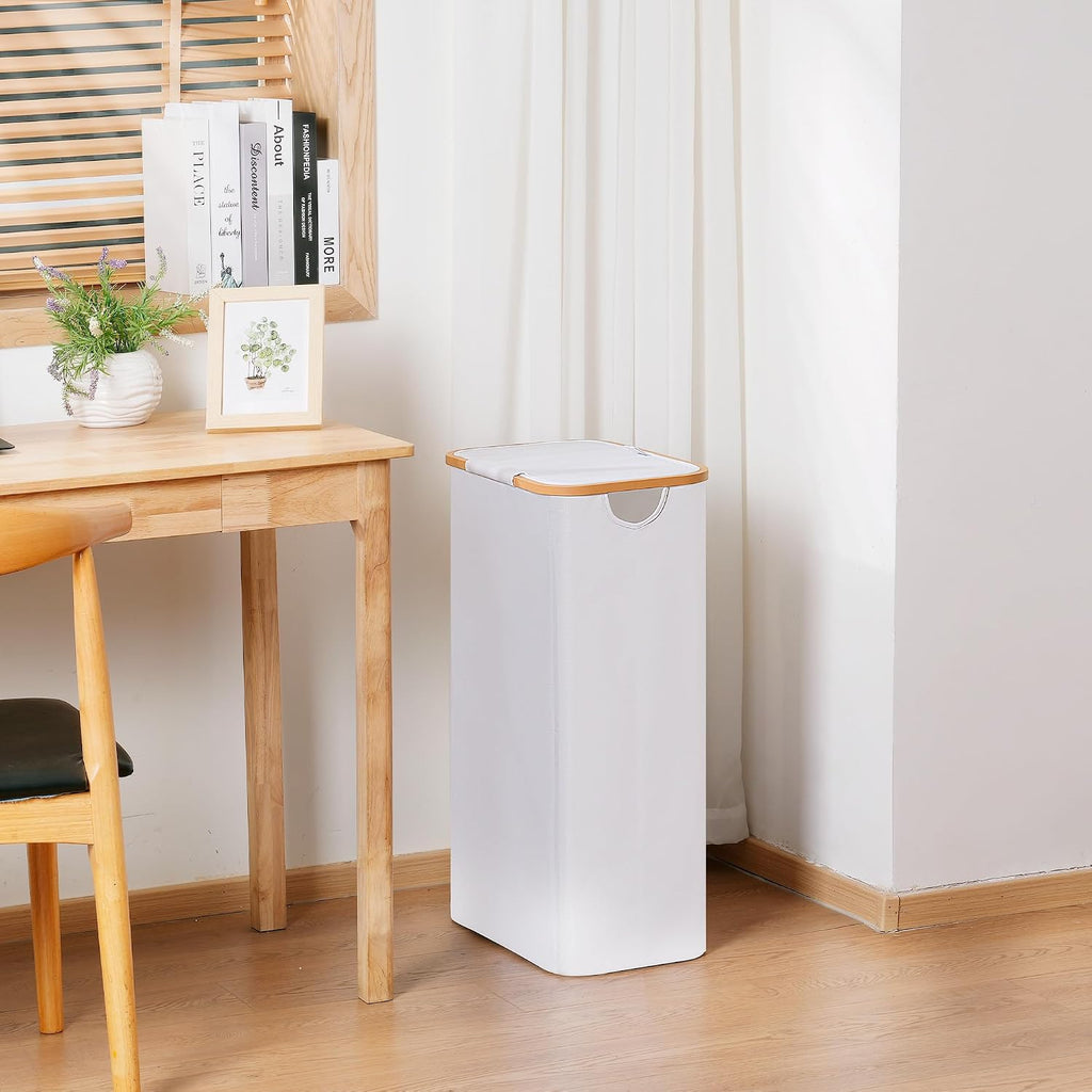 Vincona Slim Laundry Basket with Lid, Narrow Dirty Clothes Hampers for Laundry with Handle, Skinny Laundry Bin for Laundry Room, Dorm, Bedroom and Bathroom, 19.8 Gallon (75L) White