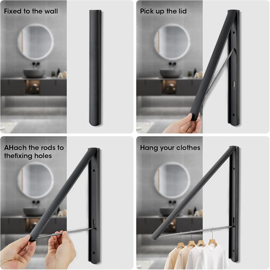 Foldable Clothes Drying Rack, Wall Mounted, Black