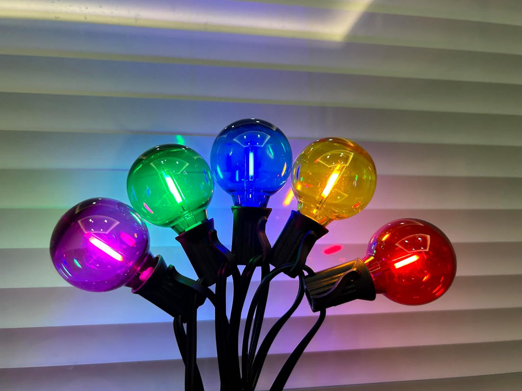25 Pack G40 LED Multicolor Christmas Replacement Light Bulbs, 1 Watt E12/C7 Candelabra Base Plastic Shatterproof LED Globe Edison Bulbs for Indoor Outdoor Christmas String Lights, Clear Multicolor