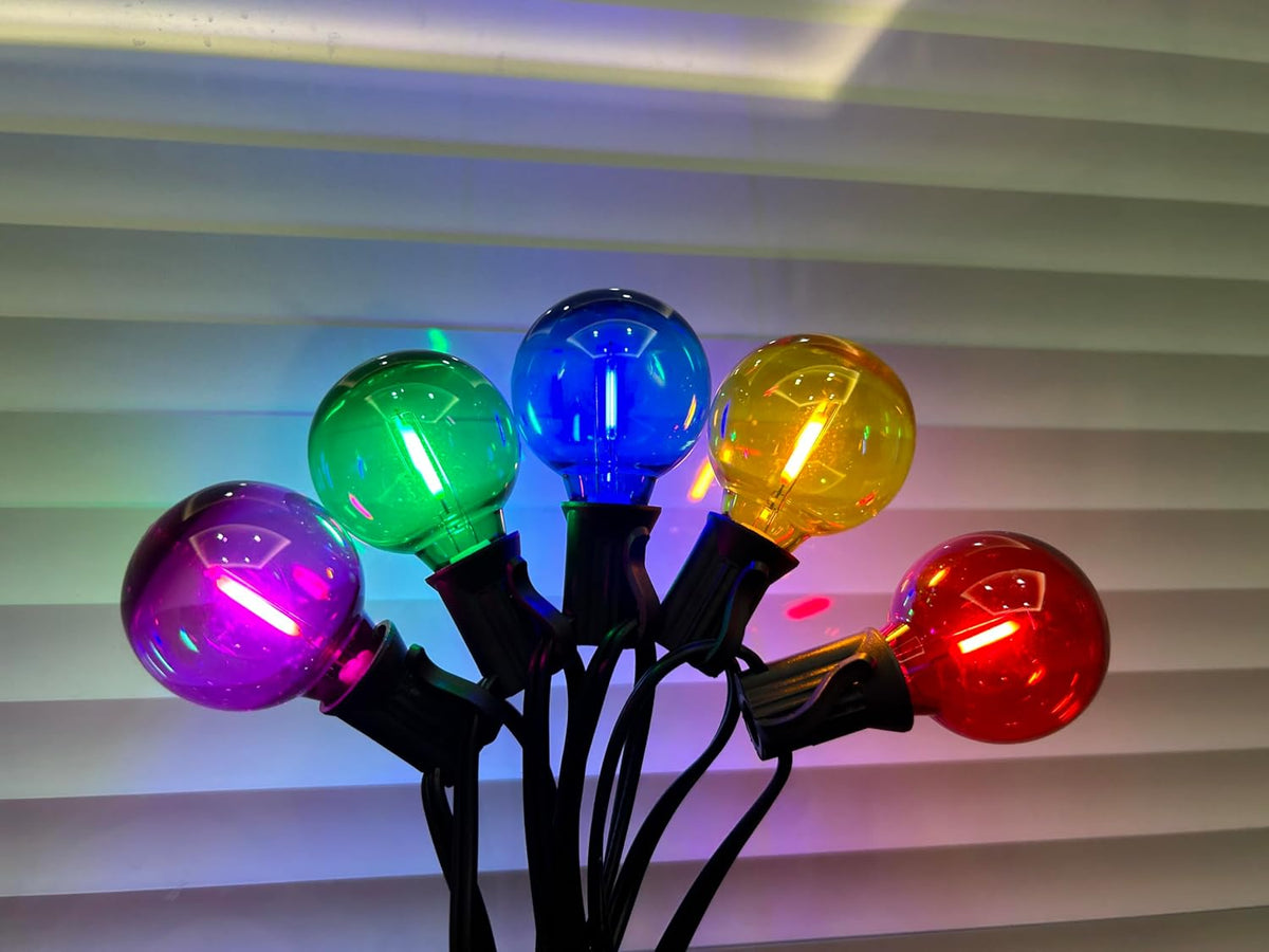 25 Pack G40 LED Multicolor Christmas Replacement Light Bulbs, 1 Watt E12/C7 Candelabra Base Plastic Shatterproof LED Globe Edison Bulbs for Indoor Outdoor Christmas String Lights, Clear Multicolor
