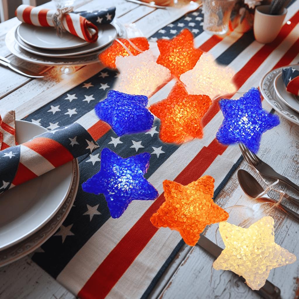 YOLIGHT 4th of July Decorations, Red White Blue Lights Star String Lights Battery Operated 6.5FT 10 LED Patriotic Fairy Light with Timer for Independence Day Memorial Day Decor, Indoor & Outdoor