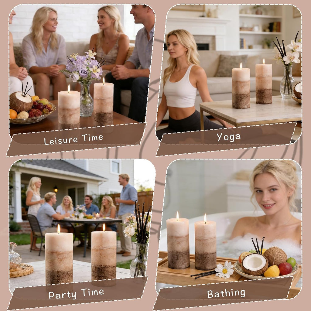Vanilla Scented Pillar Candles, 2.8x6 Inch Natural Fragrance Candles 210H Long Burning Smokeless Pillar Candle Non-Toxic Pillar Candle for Home Decor Mother's Day Wedding,3 Pack