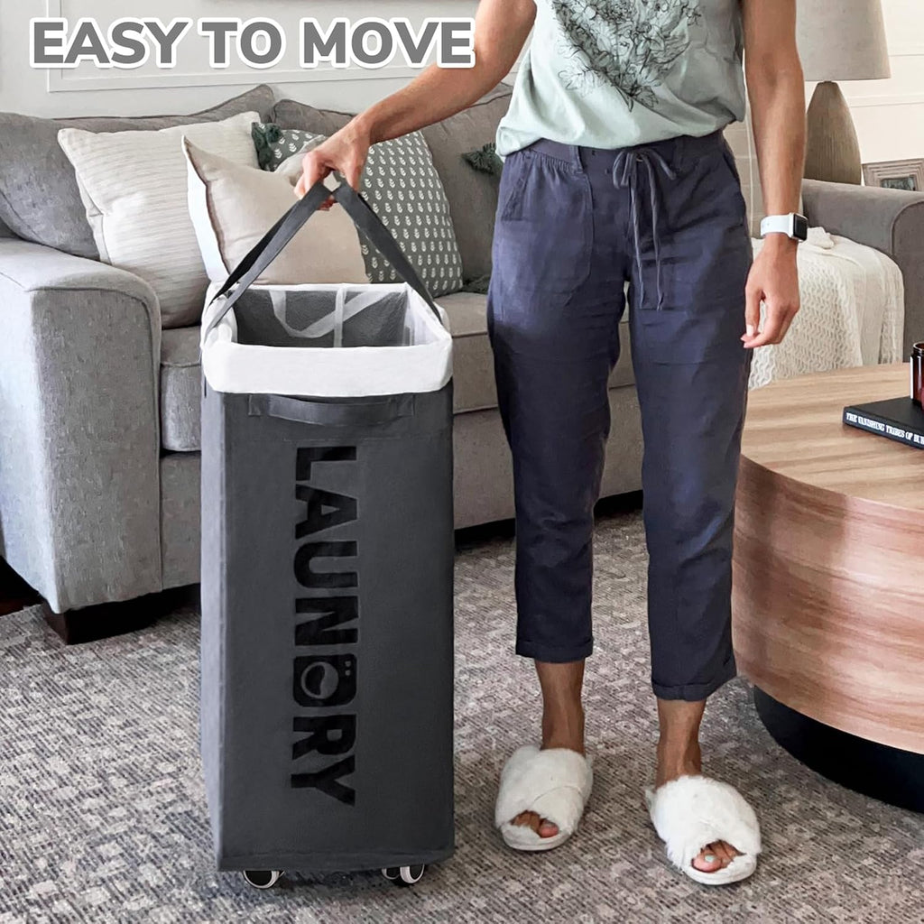 CHICVITA 75L Rolling Laundry Basket with Wheels 2-Pack, Wash Bags, Grey