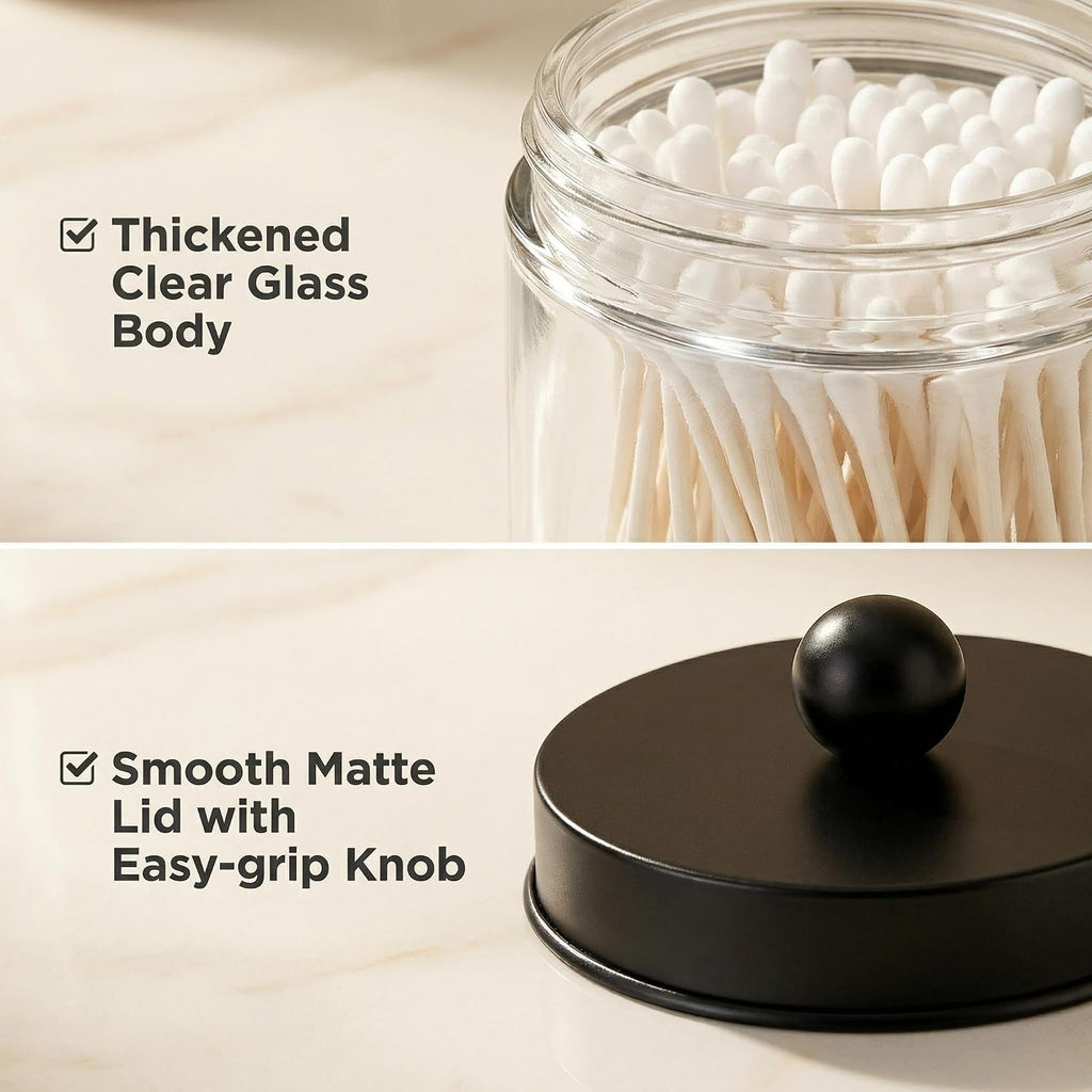 Happyupcity 280ml/9.3oz Glass Apothecary Jar with Black Metal Lid