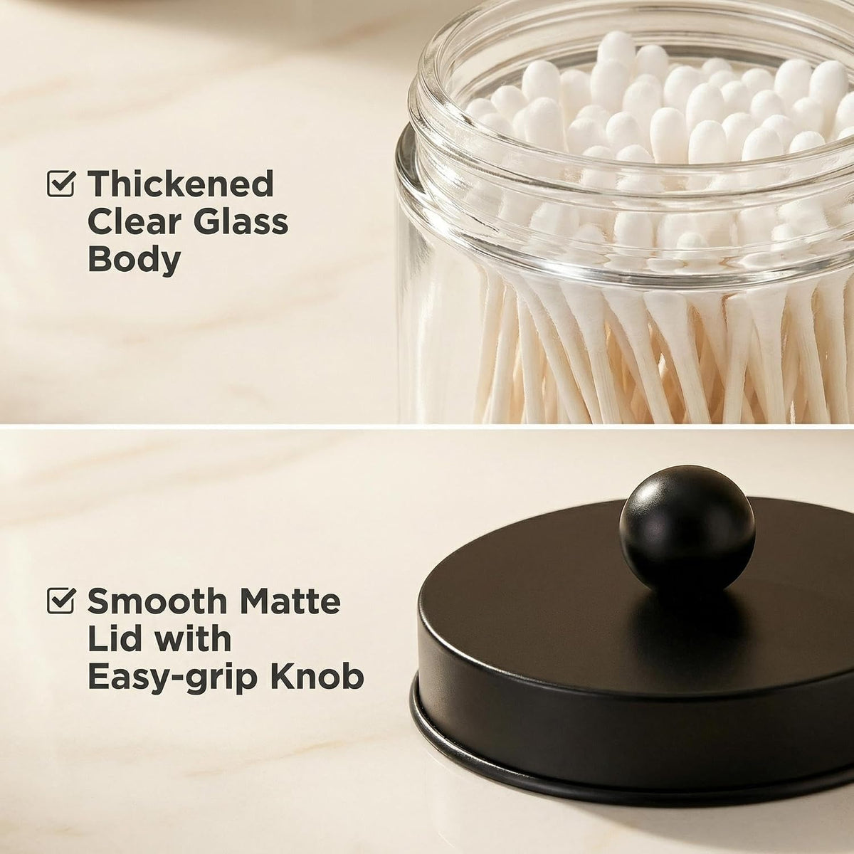 Happyupcity 280ml/9.3oz Glass Apothecary Jar with Black Metal Lid