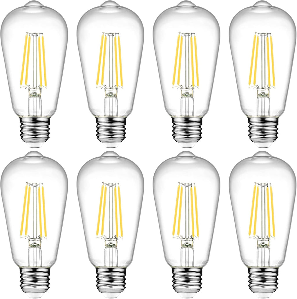 Ascher LED Edison Bulbs 6W, Equivalent 60W, High Brightness Cool White 4000K, 700 Lumens, ST58 Vintage LED Filament Bulbs with 80+ CRI, E26 Base, Non-Dimmable, Clear Glass, Pack of 8