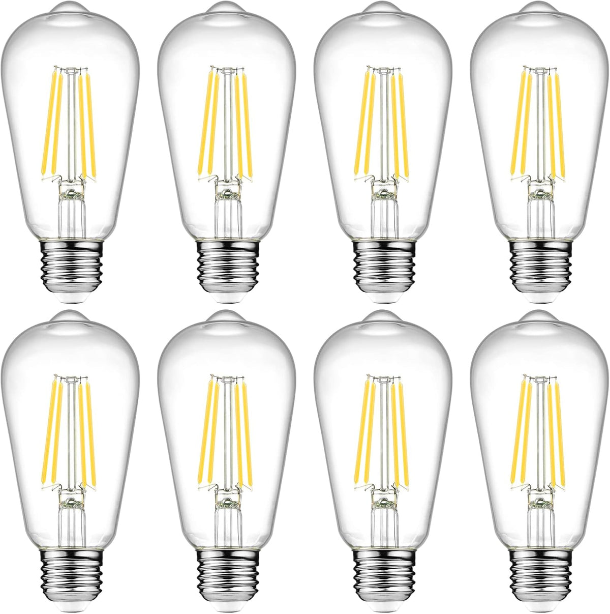 Ascher LED Edison Bulbs 6W, Equivalent 60W, High Brightness Cool White 4000K, 700 Lumens, ST58 Vintage LED Filament Bulbs with 80+ CRI, E26 Base, Non-Dimmable, Clear Glass, Pack of 8