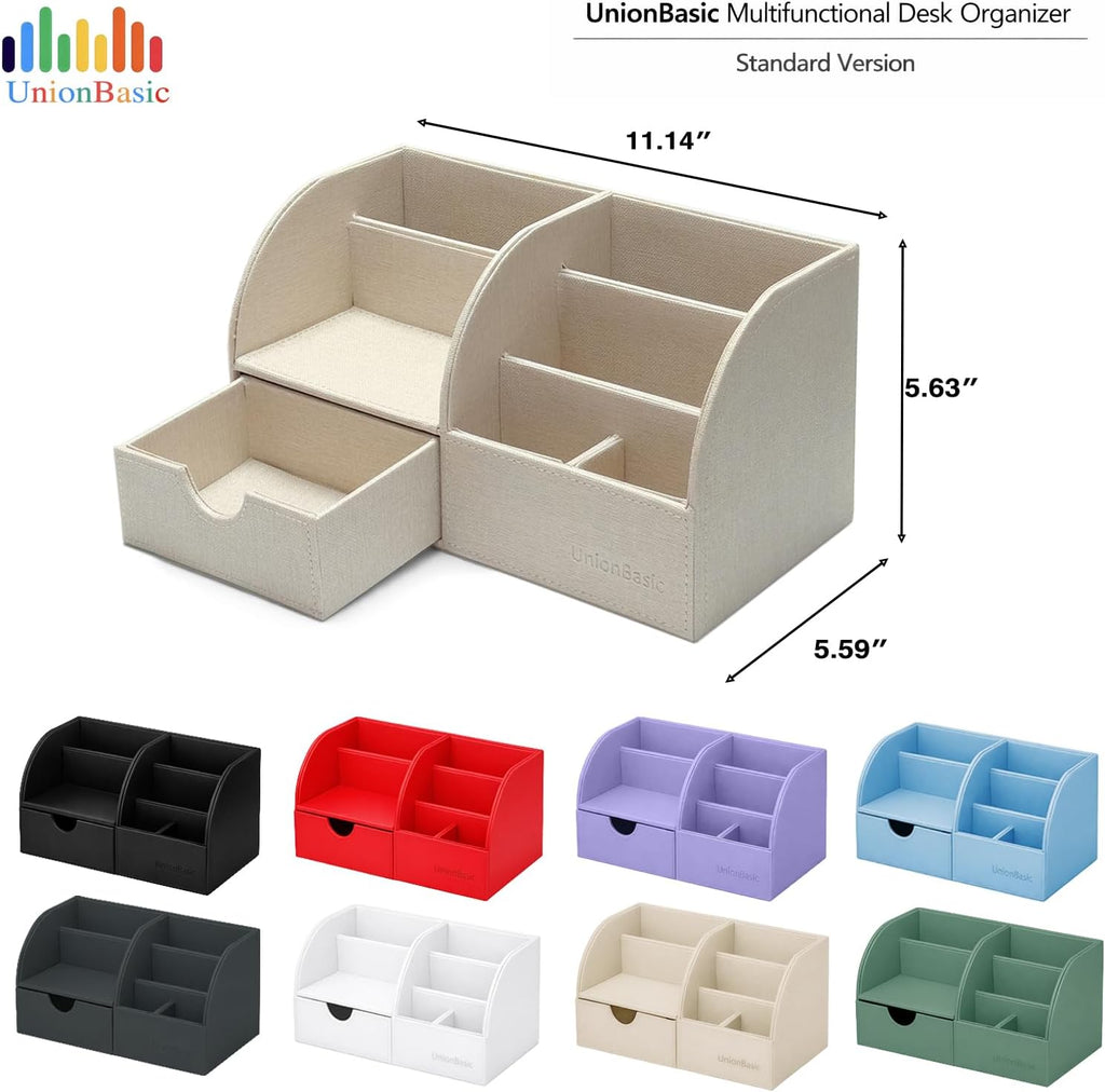 UnionBasic Desk Organizer - Multifunctional Leather Desktop Pen Holder Storage Box - Business Card/Pen/Pencil/Mobile Phone/Stationery Holder