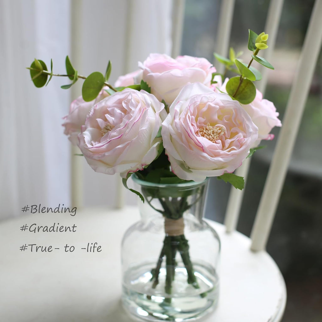 Artificial Flowers in vase, Vivid Faux Rose Flowers Arrangements, Austin Rose Centerpieces for Tables, Flower Ornaments and Flower Arts for Living Room (Champagne)