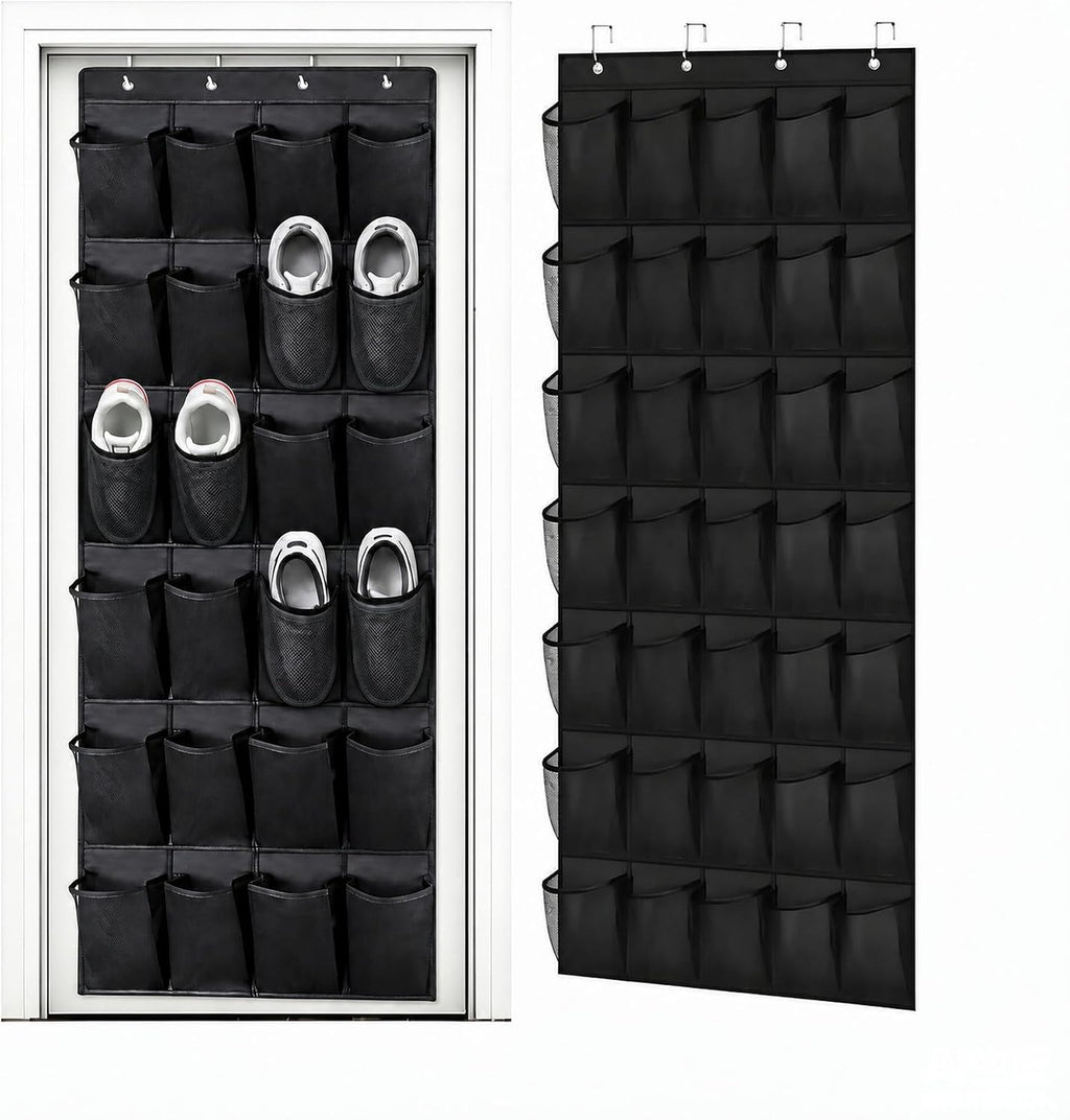 Meolsaek 24 Large Mesh Pockets Over the Door Shoe Organizer, White, Black
