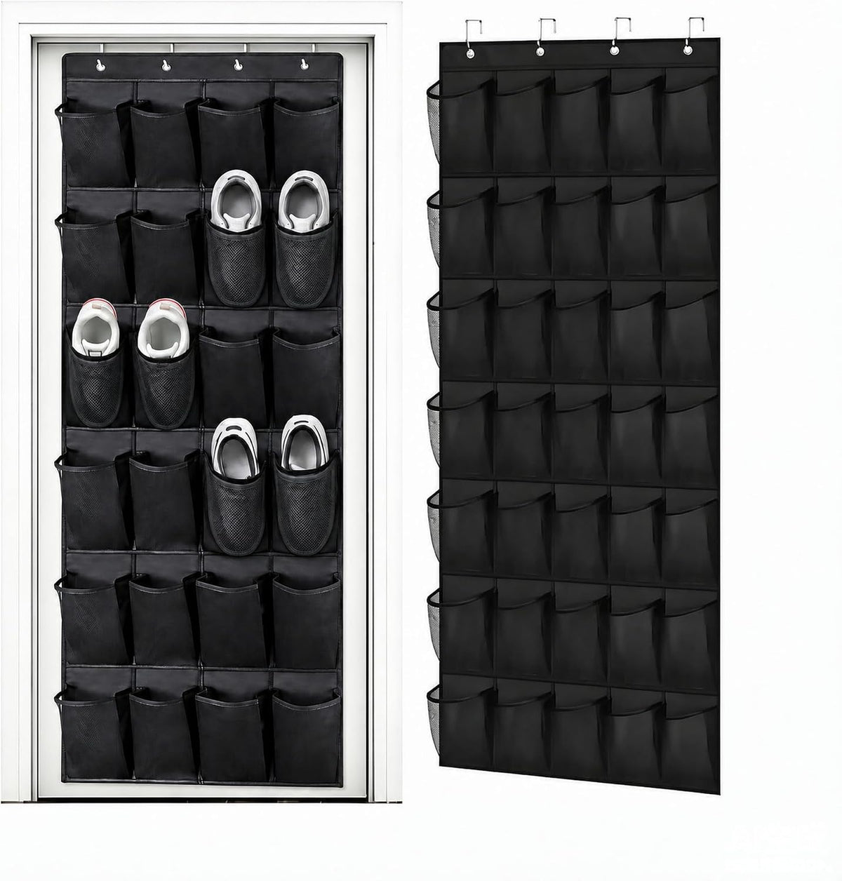 Meolsaek 24 Large Mesh Pockets Over the Door Shoe Organizer, White, Black